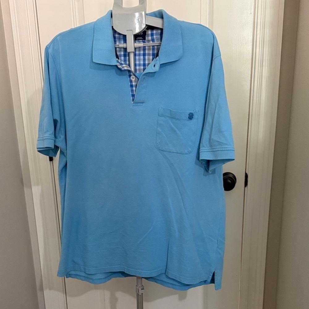 Izod Light Blue Polo with Plaid Detail